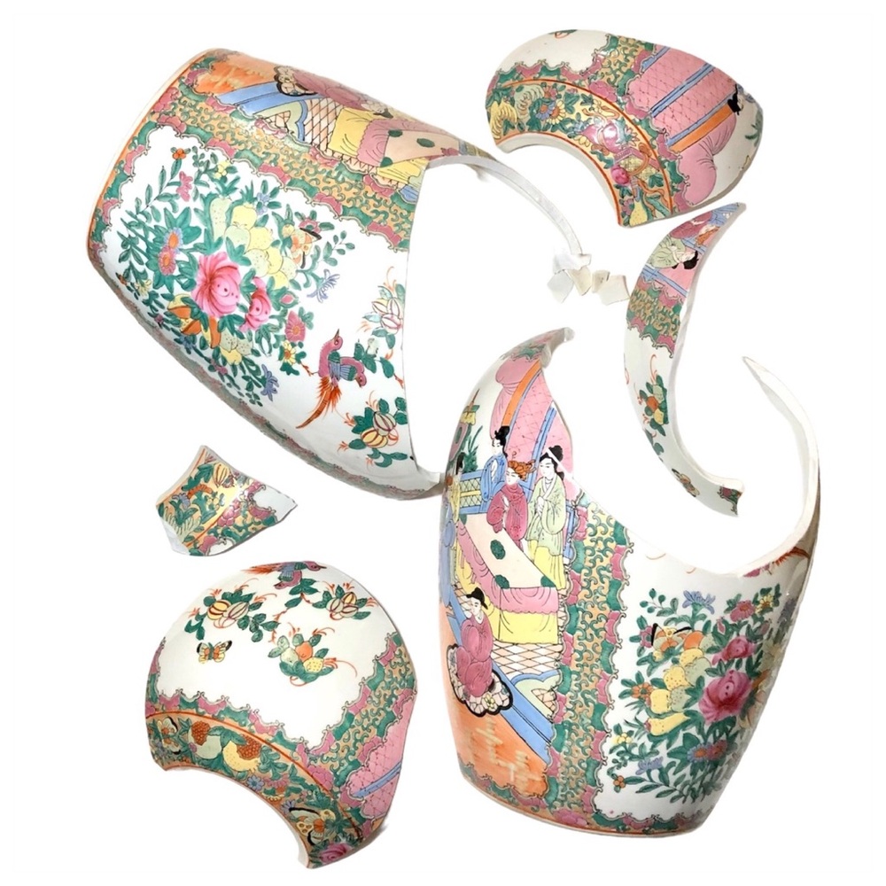 Coming Soon! Kintsugi Vase Huge Chinese Famille Rose Gold Crack Art Growth Gift